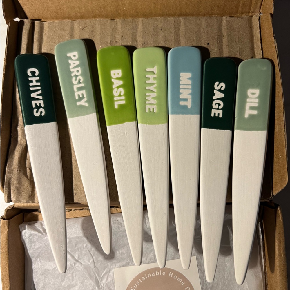 Porcelain herb garden markers.
